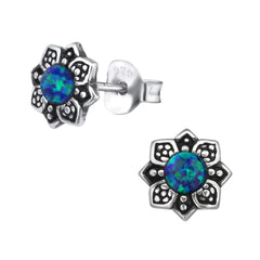 Sterling Silver Flower Opal Stud Earrings
