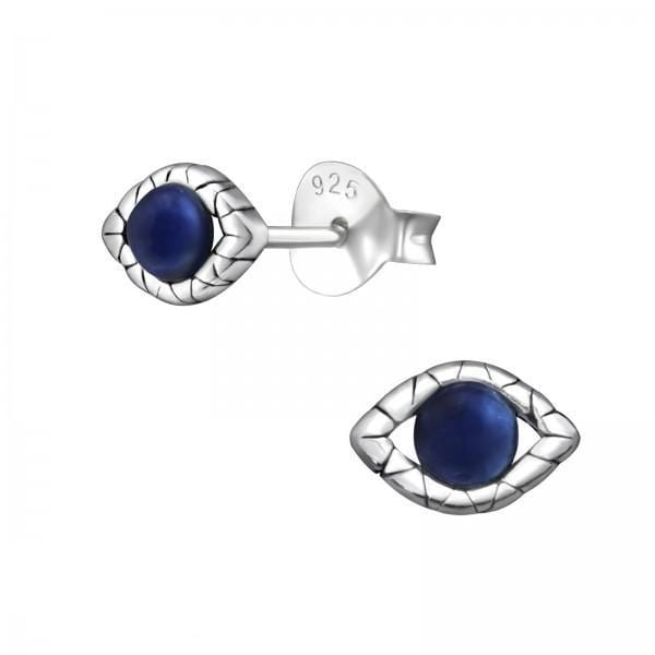 Silver  Blue Evil Eye Stud Earrings