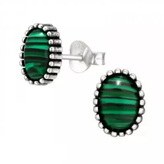 Silver Genuine Malachite Natural Green Stone Earrings