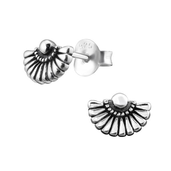 Silver Folding Fan Stud Earrings