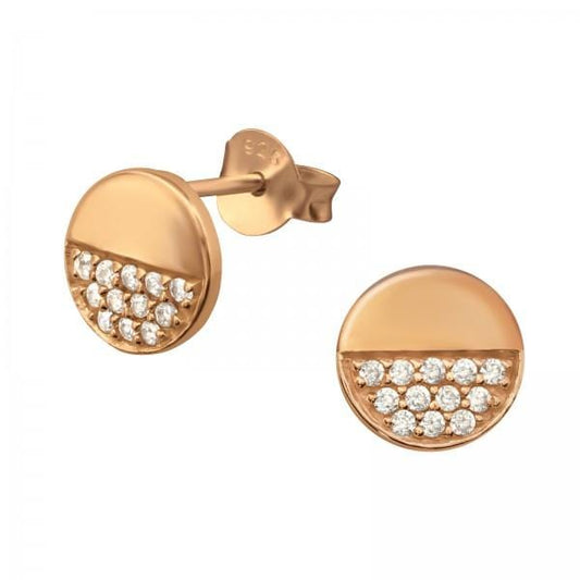 Silver Rose Gold Round Stud Earrings