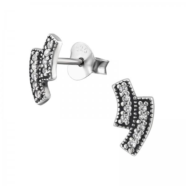Silver CZ Crystal Bars Stud Earrings