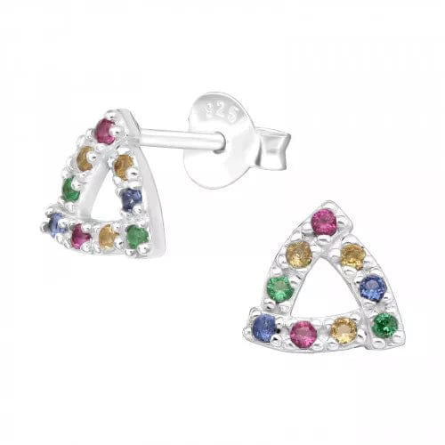 Silver Triangle Stud Earrings with Cubic Zirconia