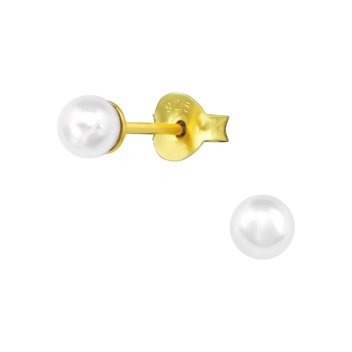 Gold Round Pearl Stud Earrings