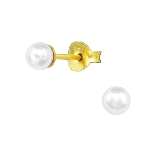 Gold Round Pearl Stud Earrings