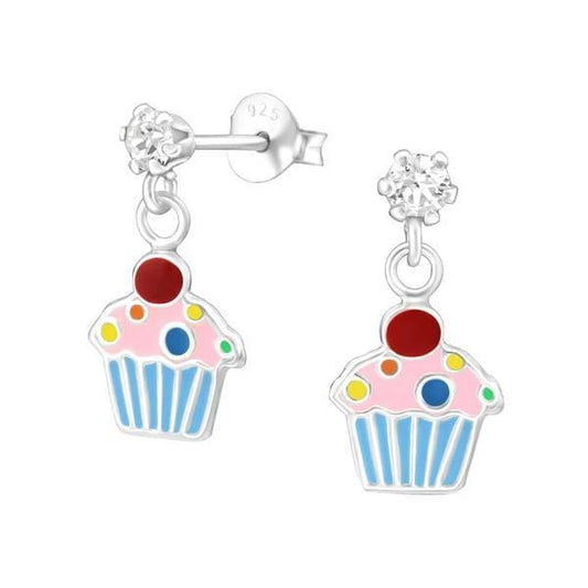 Silver Kids Cupcake Stud Earrings With Swarovski Crystal