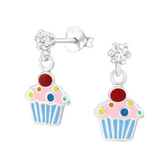 Silver Kids Cupcake Stud Earrings With Swarovski Crystal