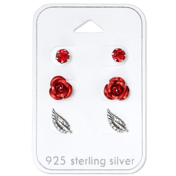  Rose Silver Earrings Set 