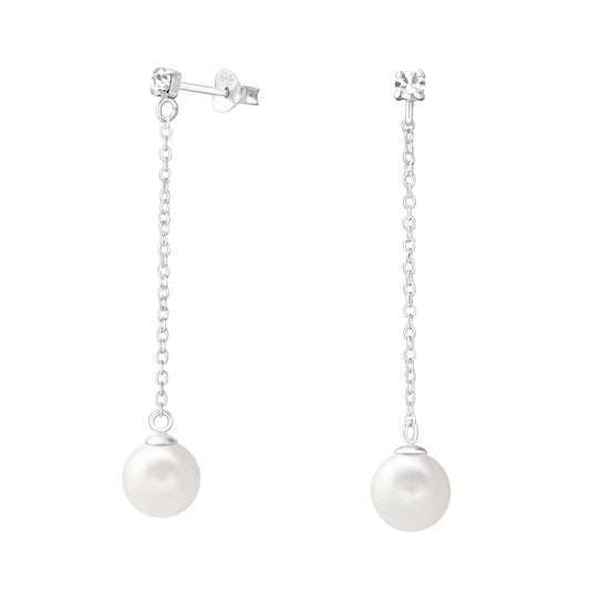 Silver Pearl Hanging Stud Earrings