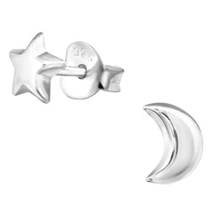 Sterling Silver Star Moon Ear Studs