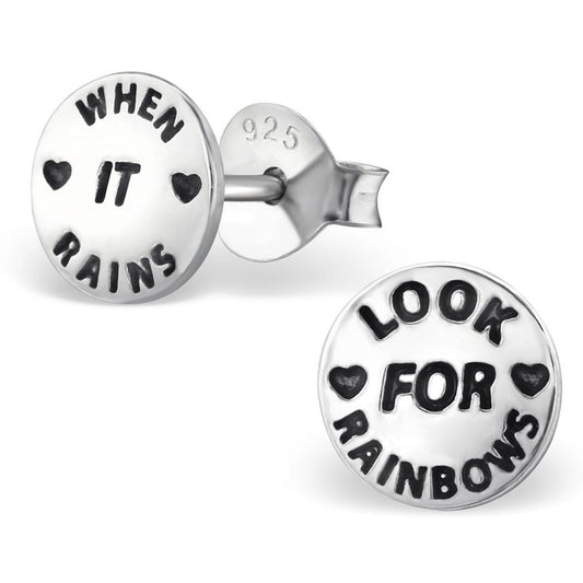 Sterling Silver When It Rains Look for Rainbows Kids Stud Earrings