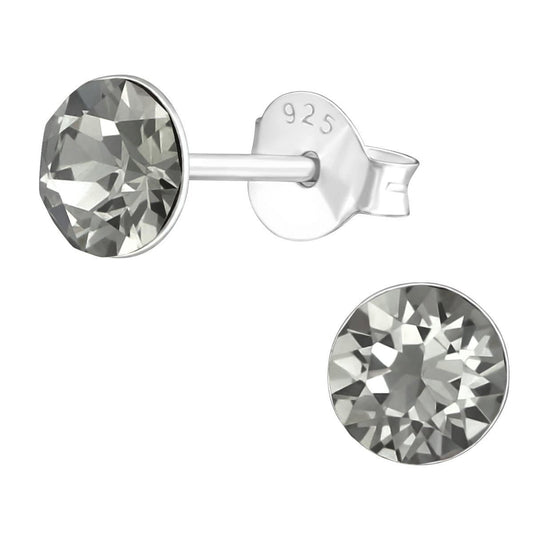 Silver Black Diamond Ear Studs Made with Swarovski Crystal