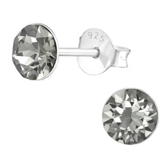 Silver Black Diamond Ear Studs Made with Swarovski Crystal