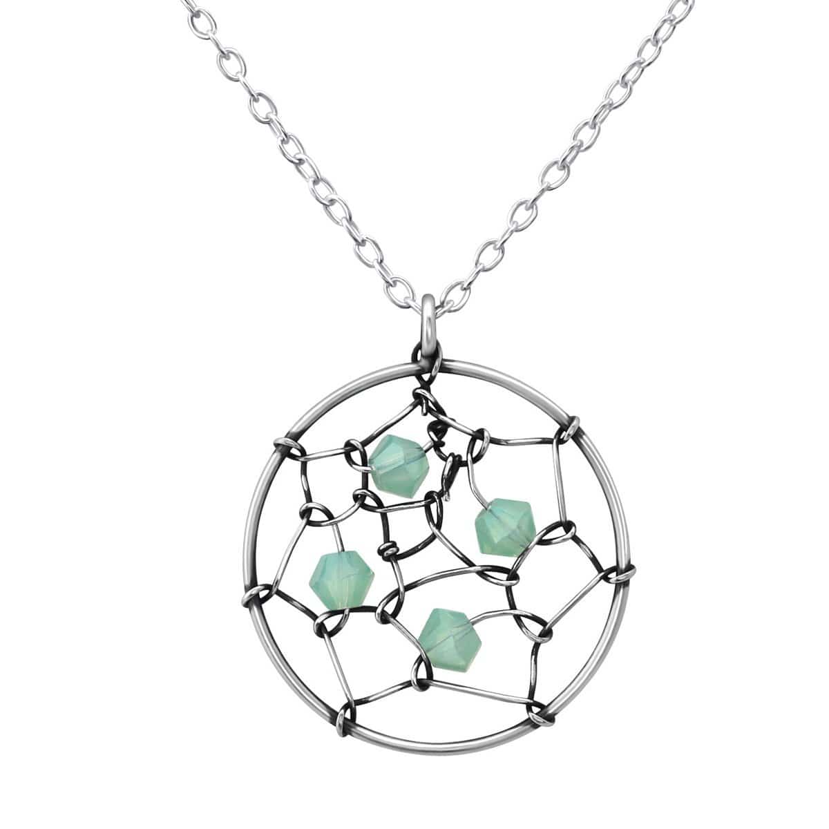 Silver Dream Catcher Chrysolite Necklace Made with Swarovski Crystal
