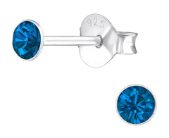 Sterling Silver Round 3mm Capri Blue Crystal Ear Studs