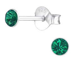 Sterling Silver Round 3mm Emerald Crystal Ear Studs
