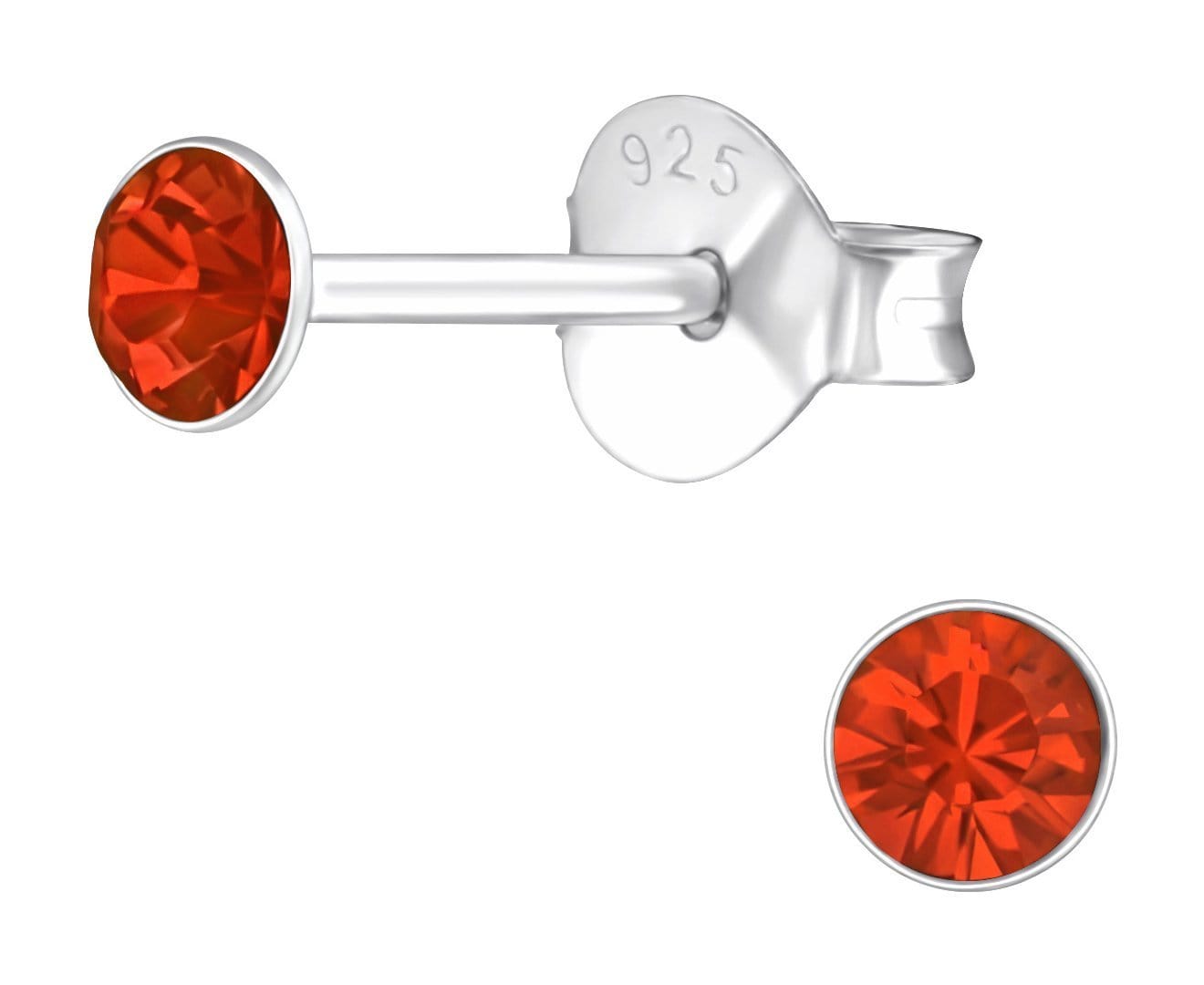 Sterling Silver Round 3mm Indian Red Crystal Ear Studs