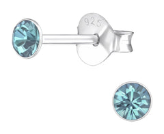 Sterling Silver Round 3mm Indian Sapphire Crystal Ear Studs