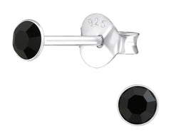 Sterling Silver Round 3mm Jet Crystal Ear Studs