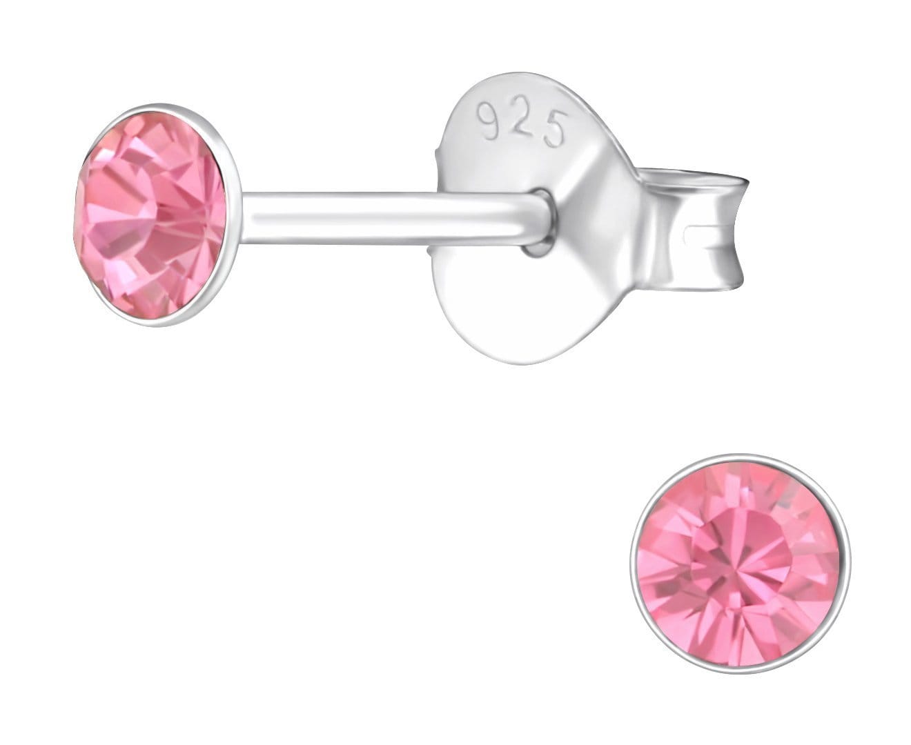 Sterling Silver Round 3mm Light Rose Crystal Ear Studs