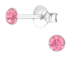 Sterling Silver Round 3mm Light Rose Crystal Ear Studs