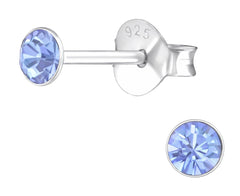 Sterling Silver Round 3mm Light Sapphire Crystal Ear Studs