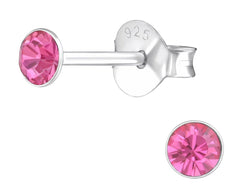 Sterling Silver Round 3mm Rose Crystal Ear Studs