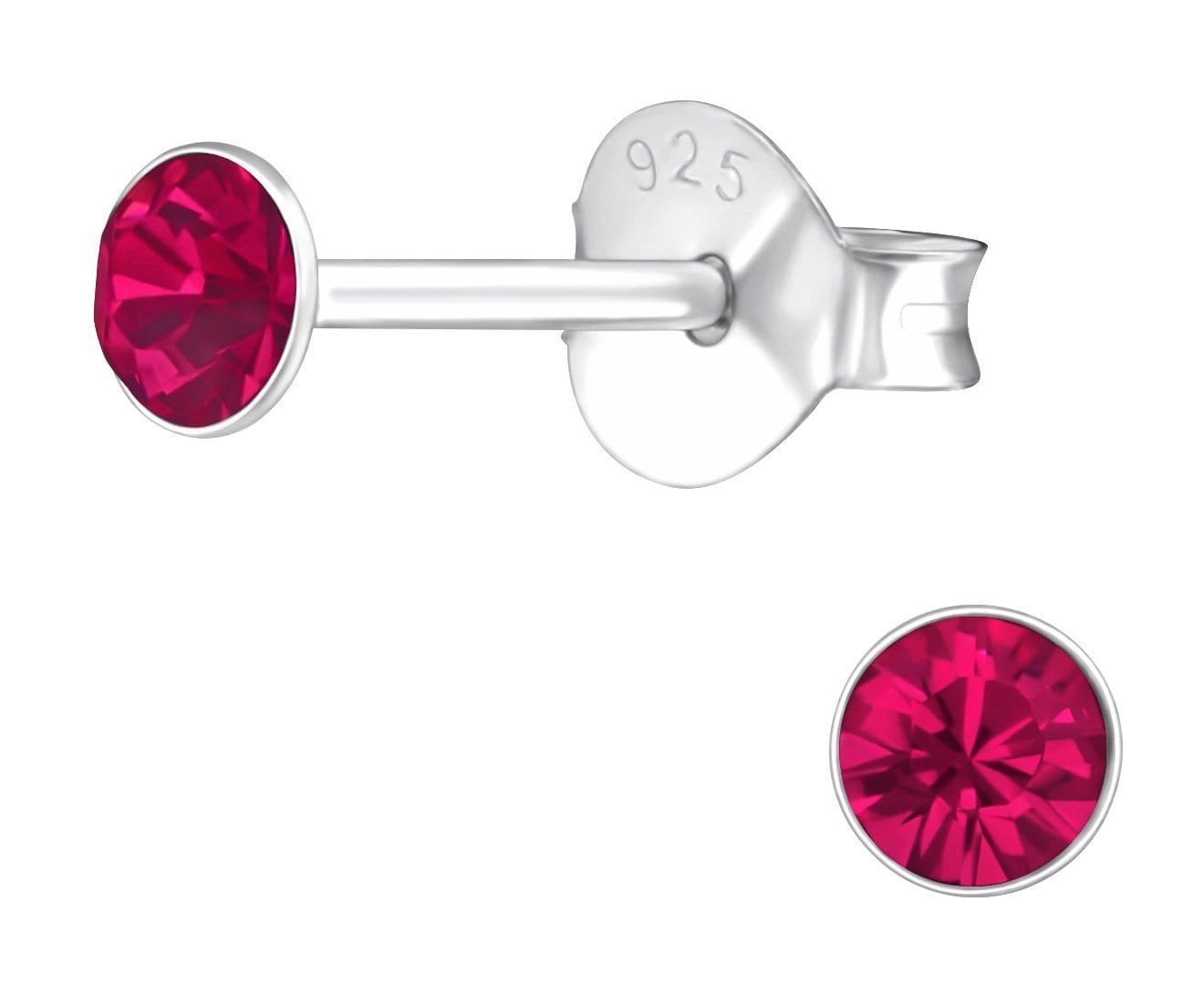 Sterling Silver Round 3mm Ruby Crystal Ear Studs