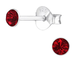 Sterling Silver Round 3mm Siam Crystal Ear Studs