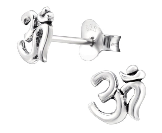 Sterling Silver Om Symbol Ear Studs