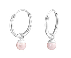 Sterling Silver Hanging Pearl  Hoop Earrings