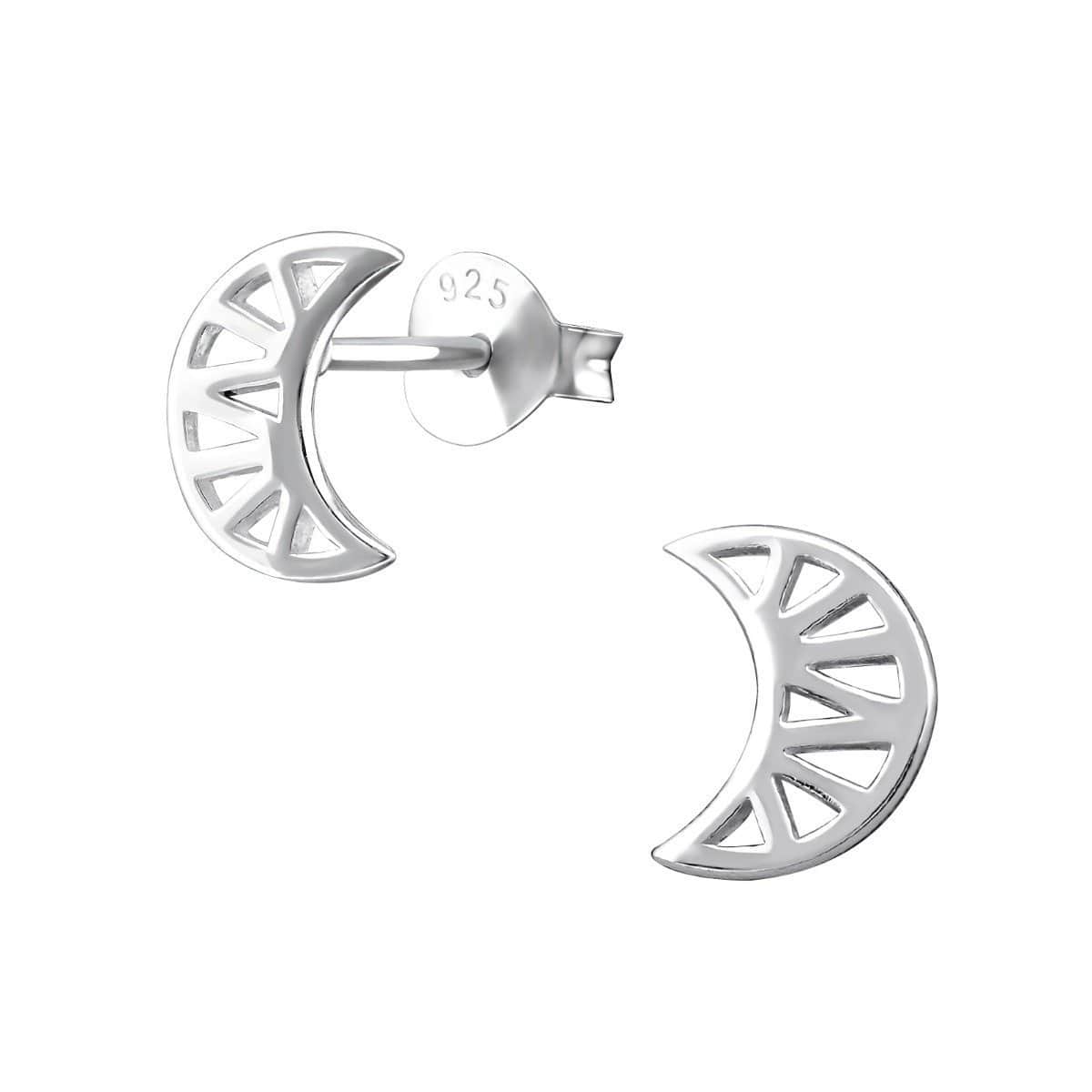 Sterling Silver Geometric Moon Ear Studs