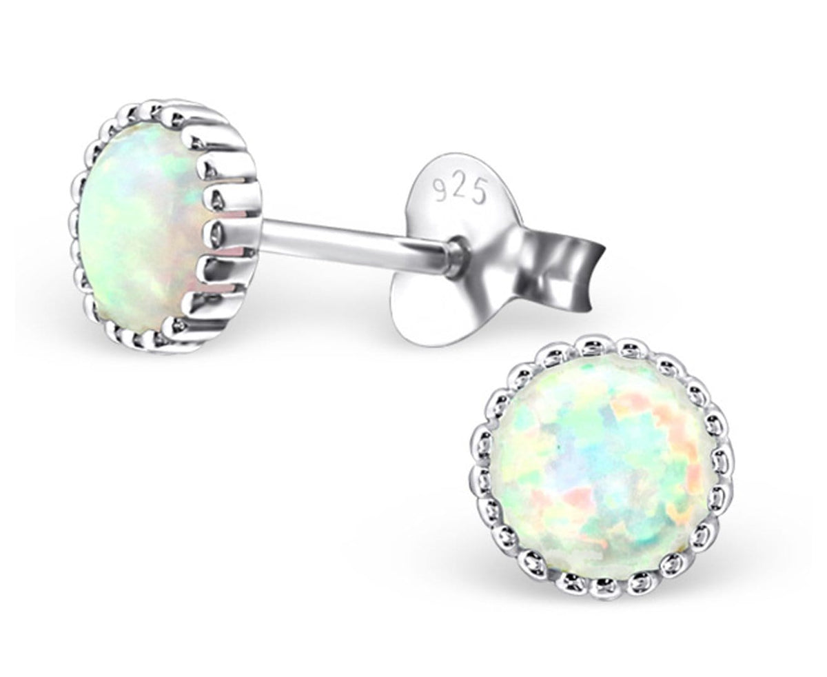 Sterling Silver Semi Precious Fire Snow Ear Studs