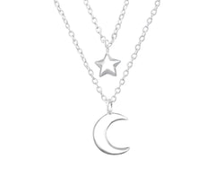 Sterling Silver Moon Star Layer Necklace