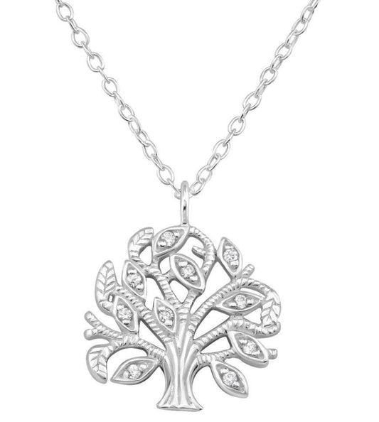 Sterling Silver Cubic Zirconia Tree Of Life Necklace