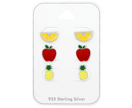Silver Fruit Earrings Set for Kids