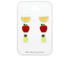 Silver Fruit Earrings Set for Kids