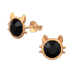 Silver Rose Gold Cat Earrings For Kids