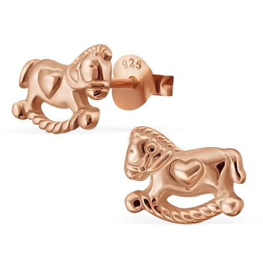 Rose Gold Silver Kids Horse Earrings