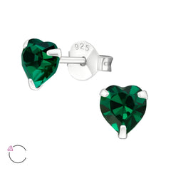 Silver Heart Birthstone  Stud Earrings