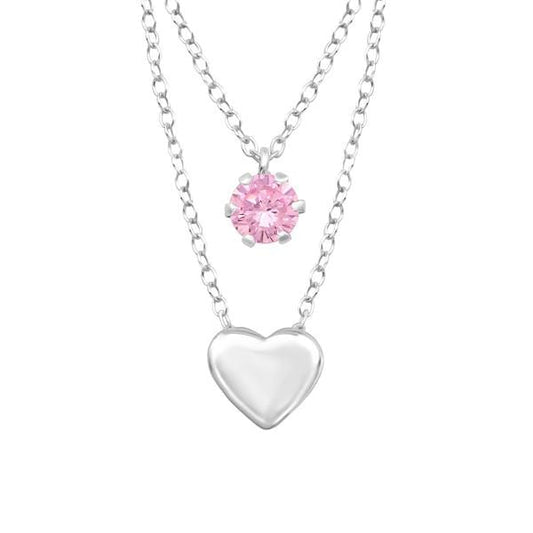 Silver Heart Necklace with CZ