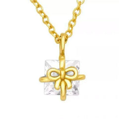 Silver Gold Gift Box Necklace with Cubic Zirconia