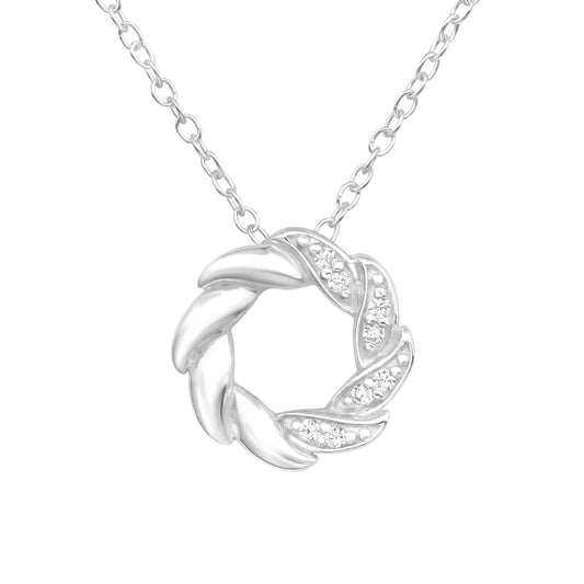 Silver CZ Crystal Wreath Necklace