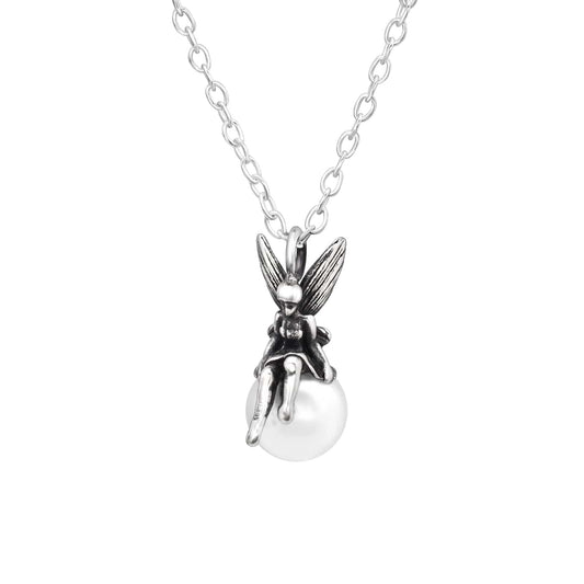 Silver White Pearl Fairy Necklace