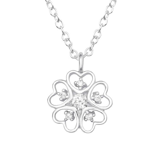 Silver Heart Clover Necklace