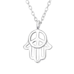 Silver Hamsa Peace Necklace
