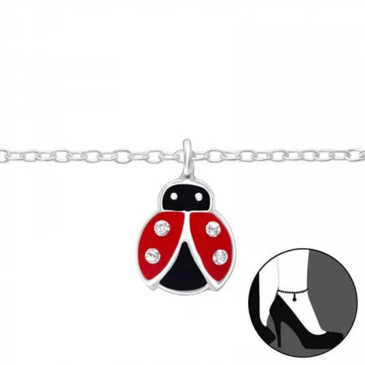 Silver Crystal Ladybug Anklet