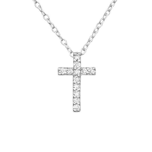 Silver Cross  Pendant Necklace with Cubic Zirconias