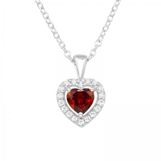 Silver Red  Heart Necklace