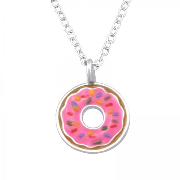 Kids Silver Doughnut Pendant Necklace